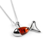 Little Fish / Ichthys Fish Necklace in Silver and Amber