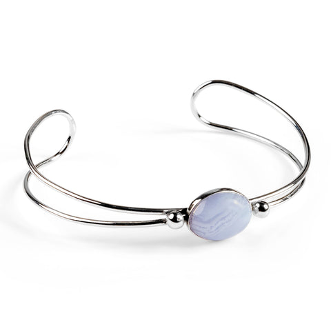 Oval Bangle in Silver and Blue Lace Agate