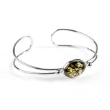 Oval Bangle in Silver with Cognac Amber Stone
