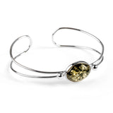 Oval Bangle in Silver with Green Amber Stone