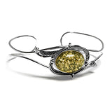 Feather Design Bangle in Silver and Green Amber