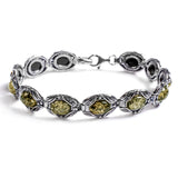 Vintage Style Link Bracelet in Silver and Cognac Amber