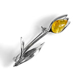 Single Tulip Brooch in Silver and Yellow Amber