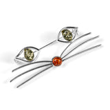 Statement Cat Face Brooch in Silver and Amber