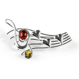 Music Sheet Song Brooch in Silver and Amber