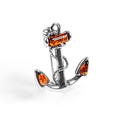 Anchor Brooch in Silver and Amber
