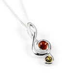Musical Treble Clef Necklace in Silver and Amber