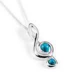 Musical Treble Clef Necklace in Silver and Turquoise