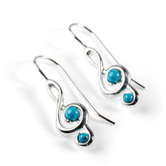 Music Treble Clef Hook Earrings in Silver and Turquoise