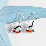 Sailboat / Boat / Yacht Drop Earrings in Silver and Amber