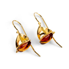 Sailboat / Boat / Yacht Drop Earrings in Amber & Silver with 24ct Gold