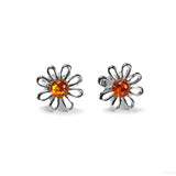 Daisy Stud Earrings in Silver and Amber