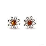 Daisy Stud Earrings in Silver and Yellow Amber
