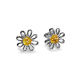 Daisy Stud Earrings in Silver and Yellow Amber