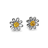 Daisy Stud Earrings in Silver and Amber
