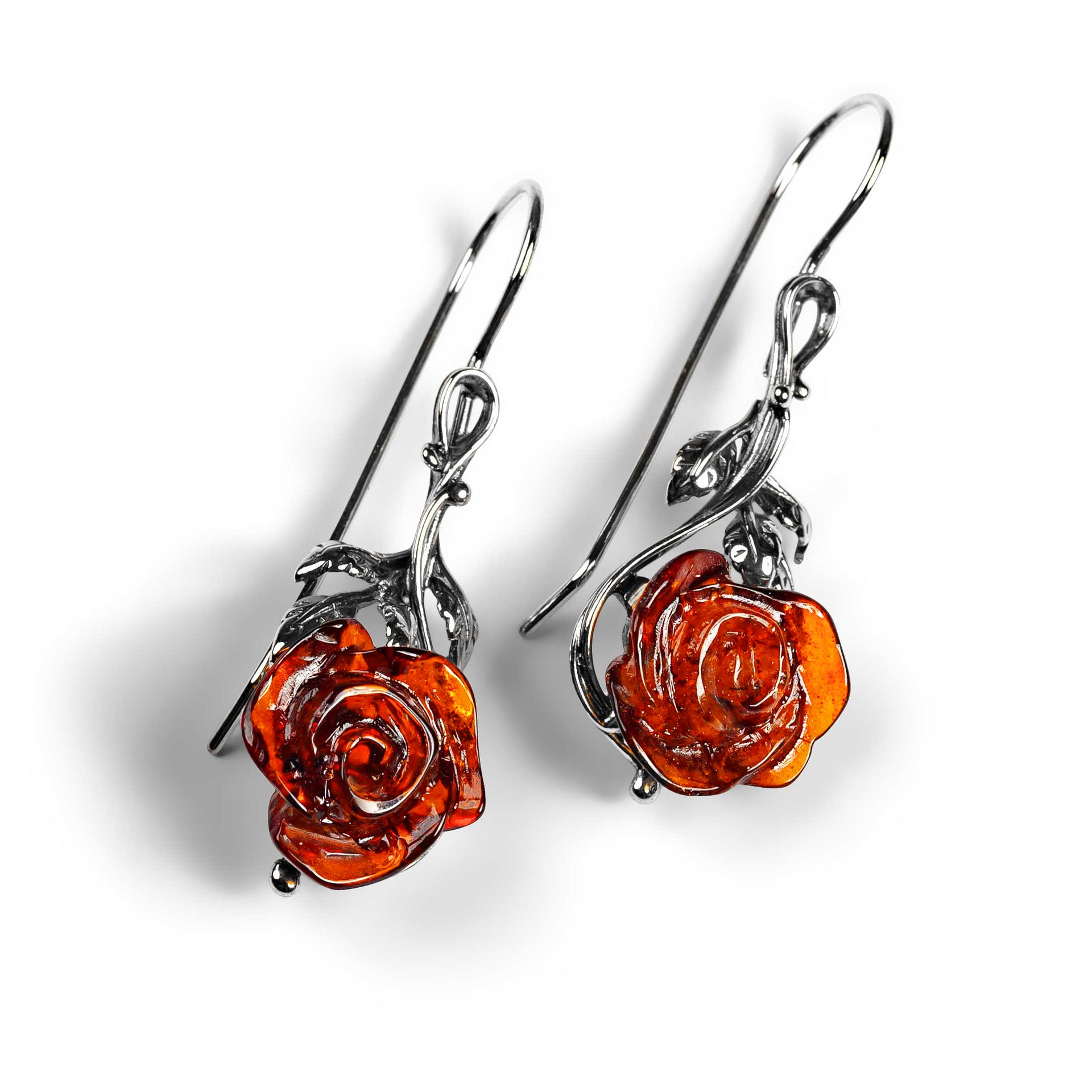 Single Stem Drop Earrings Silver Amber