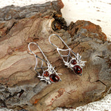 Spider on Web Hook Earrings in Silver and Amber