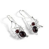 Spider on Web Hook Earrings in Silver and Cherry Amber