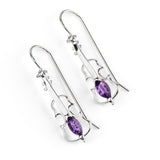 Music Violin Hook Earrings in Silver and Amethyst