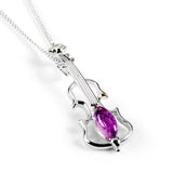 Music Violin Necklace in Silver and Amethyst