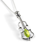 Music Violin Necklace in Silver and Peridot