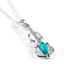 Music Violin Necklace in Silver and Turquoise