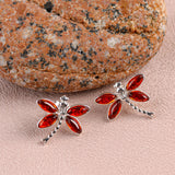 Pointed Dragonfly Stud Earrings in Silver and Amber
