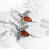 Honey Bee Hook Earrings in Silver and Amber