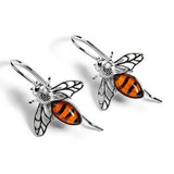 Honey Bee Hook Earrings in Silver and Amber