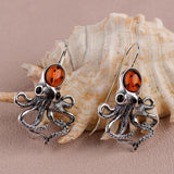 Statement Octopus Earring in Silver and Amber