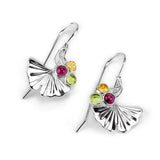 Ginkgo Flower Hook Earrings in Silver with Garnet, Peridot & Citrine