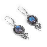 Vintage Inspired Snake Drop Earrings in Silver and Labradorite
