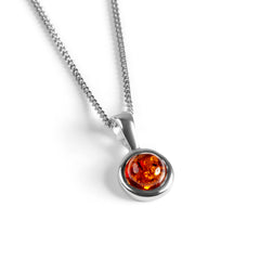 Round Charm Necklace in Silver and Cognac Amber