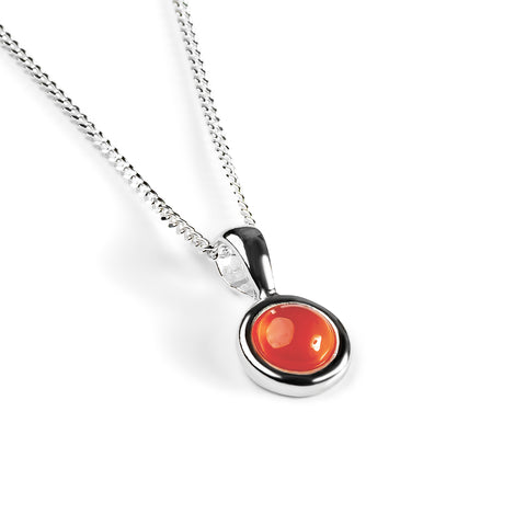 Round Charm Necklace in Silver and Carnelian