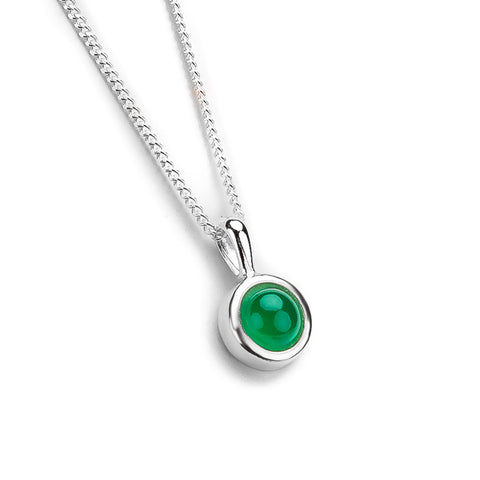 Round Charm Necklace in Silver and Green Onyx