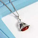 Sailboat / Boat / Yacht Necklace in Silver & Amber
