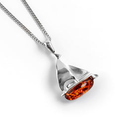 Sailboat / Boat / Yacht Necklace in Silver & Amber