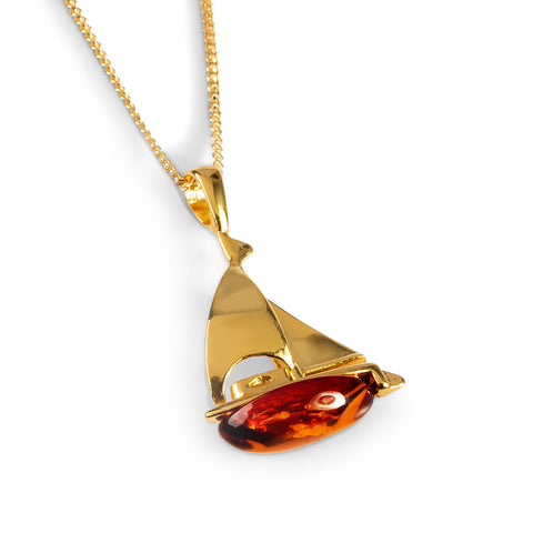 Sailboat / Boat / Yacht Necklace in Amber & Silver with 24ct Gold