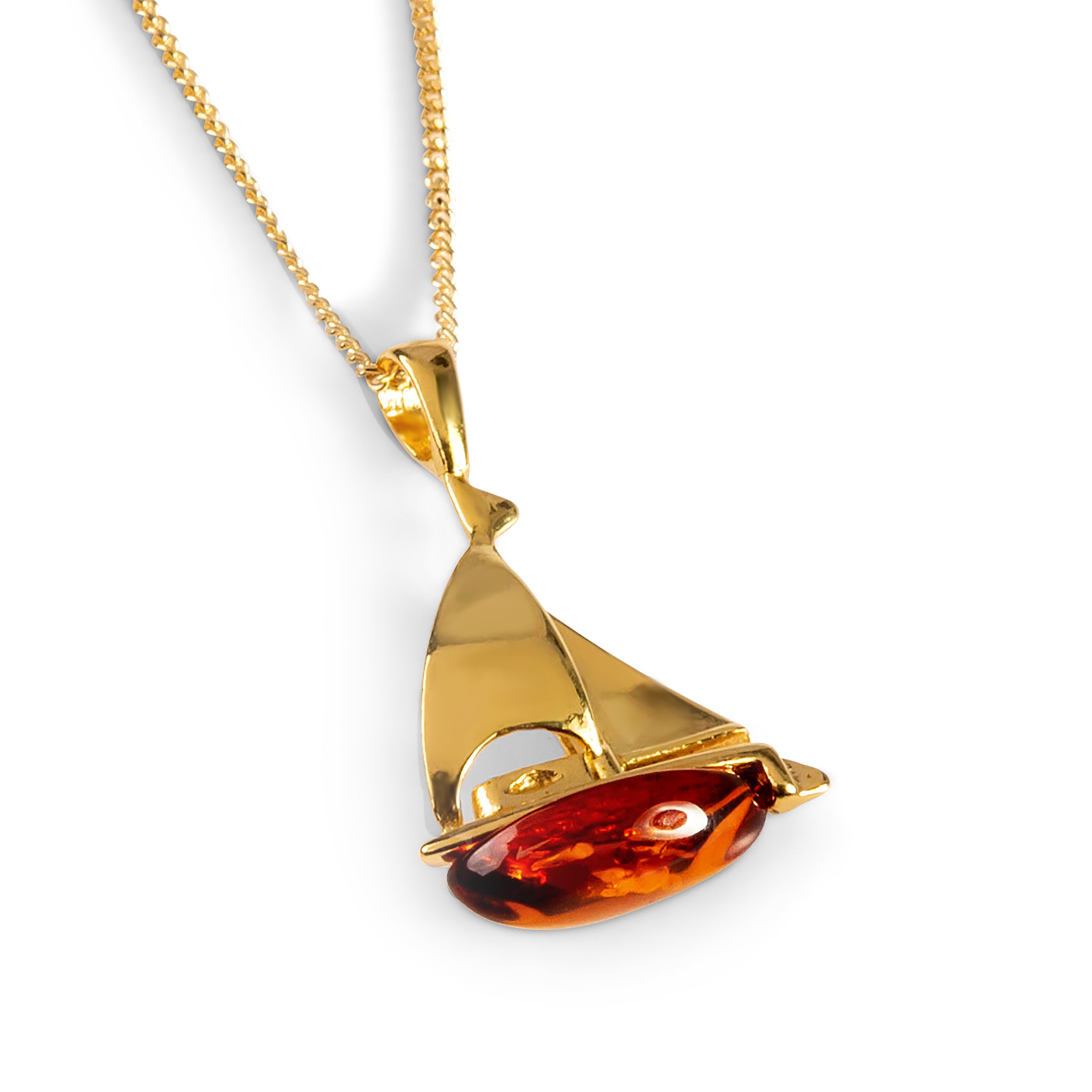 Sailboat / Boat / Yacht Necklace in Silver & Amber