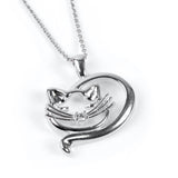 Sleeping Cat Necklace in Silver & Cubic Zirconia