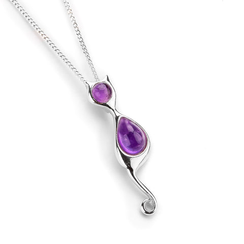 Cat Necklace in Silver and Amethyst