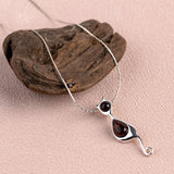 Black Cat Necklace in Silver and Amber
