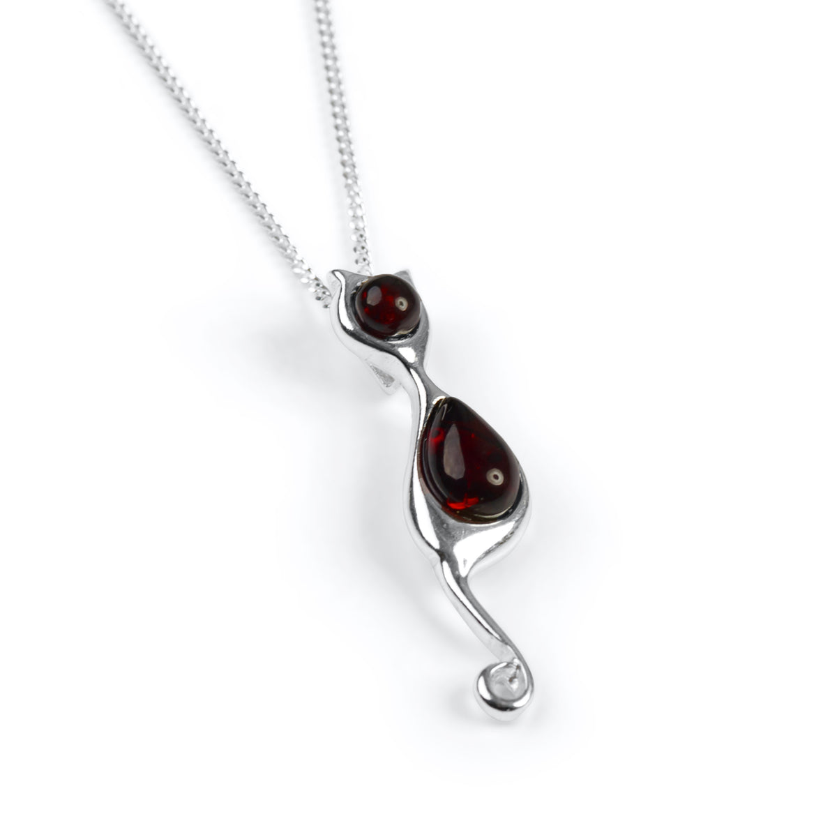 Cat Necklace Silver Amber