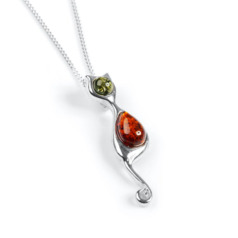 Cat Necklace in Silver and Amber