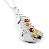 Music Cello Necklace in Silver and Amber
