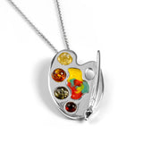 Small Artist Palette Necklace in Silver and Amber