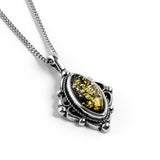 Vintage Style Necklace in Silver and Green Amber
