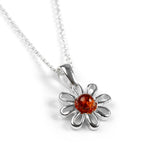 Dainty Daisy Flower Necklace in Silver and Yellow Amber
