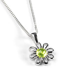Daisy Flower Necklace in Silver and Peridot