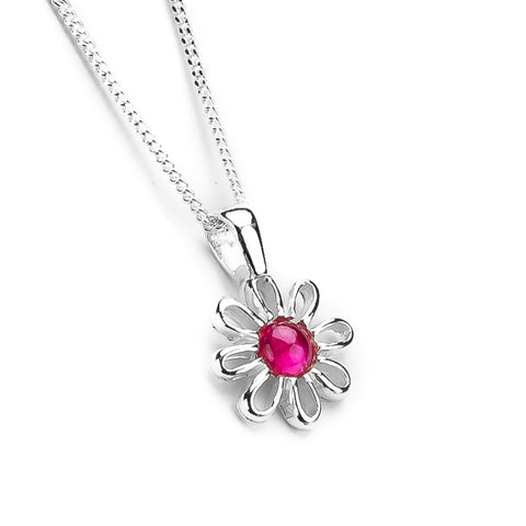 Daisy Flower Necklace in Silver and Ruby
